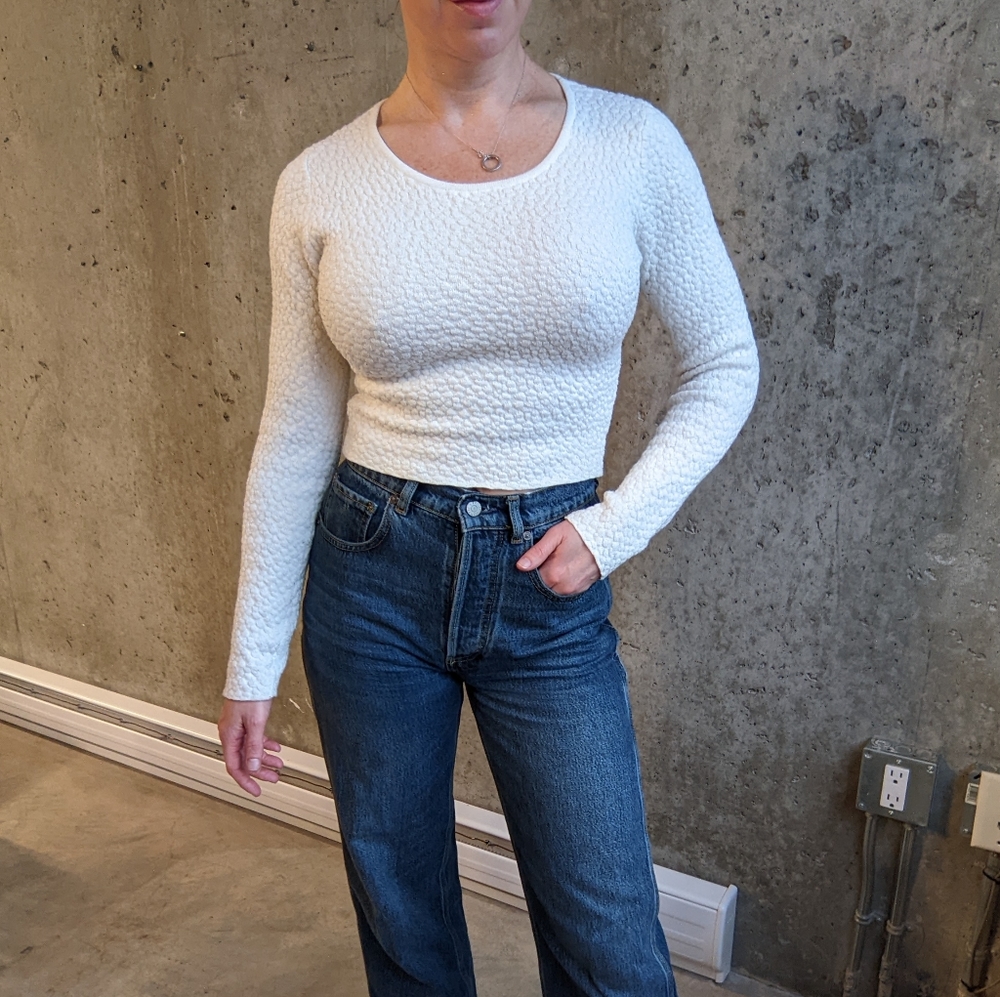 White Long Sleeve Stretch Top Size S